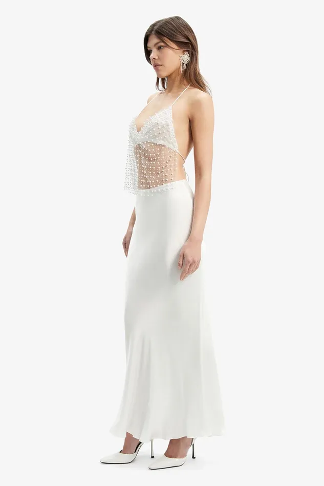 Women Fashion Tops Bardot Elliptical Halter Top In Pearl Pearl Women Fashion Tops Bardot Elliptical Halter Top In Pearl Pearl
