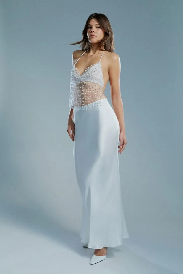 Women Fashion Tops Bardot Elliptical Halter Top In Pearl Pearl Women Fashion Tops Bardot Elliptical Halter Top In Pearl Pearl