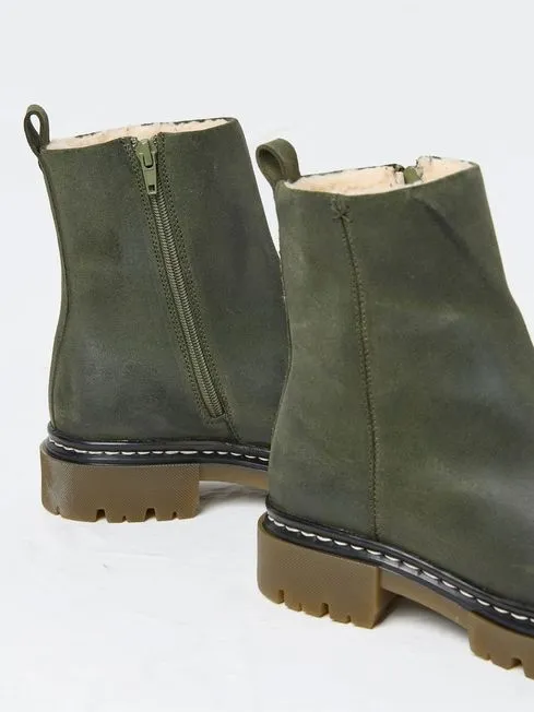 Women Fatface Boots Winslie Khaki Green Chunky Boots