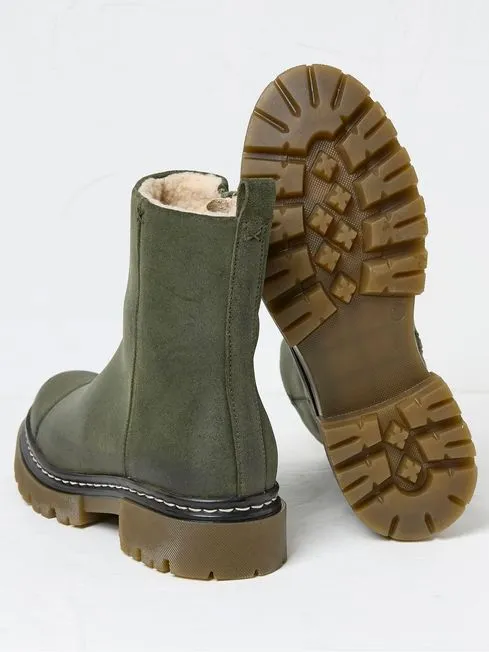 Women Fatface Boots Winslie Khaki Green Chunky Boots