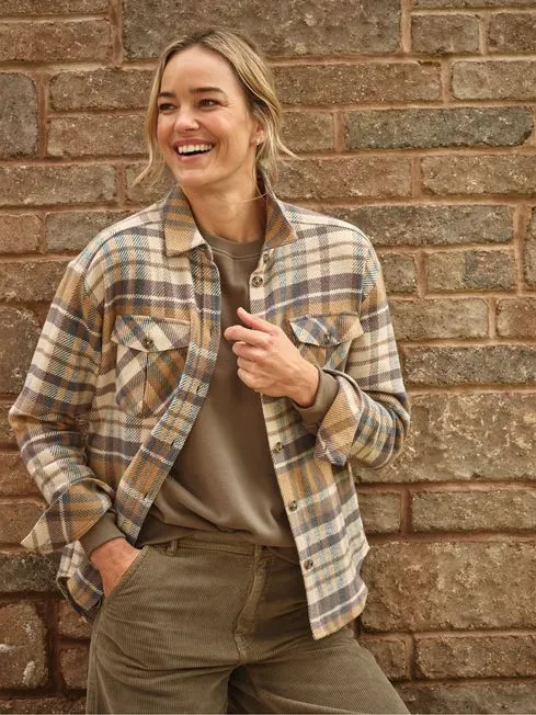 Women Fatface Coats and Jackets Allegra Cream Check Overshirt