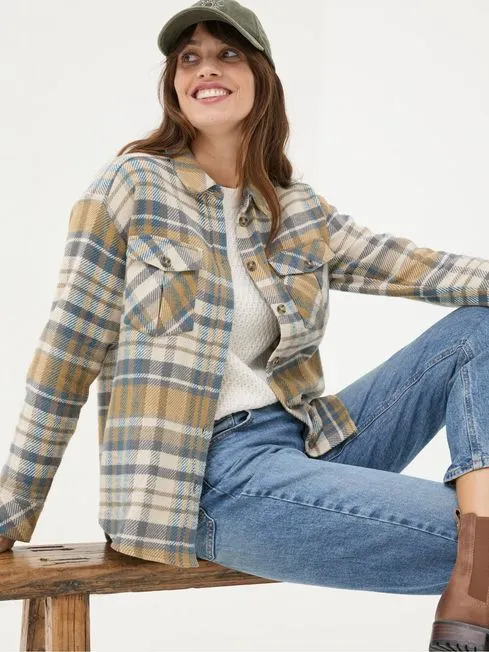 Women Fatface Coats and Jackets Allegra Cream Check Overshirt