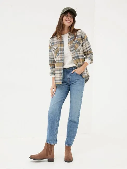 Women Fatface Coats and Jackets Allegra Cream Check Overshirt