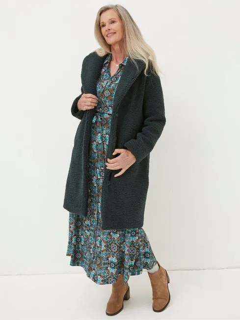 Women Fatface Coats and Jackets Green Mylah Teddy Longline Coat