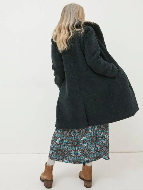 Women Fatface Coats and Jackets Green Mylah Teddy Longline Coat Women Fatface Coats and Jackets Green Mylah Teddy Longline Coat