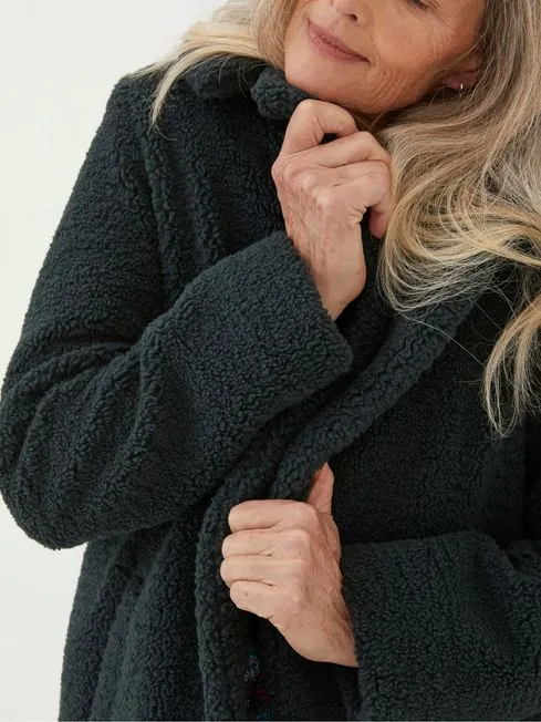 Women Fatface Coats and Jackets Green Mylah Teddy Longline Coat Women Fatface Coats and Jackets Green Mylah Teddy Longline Coat
