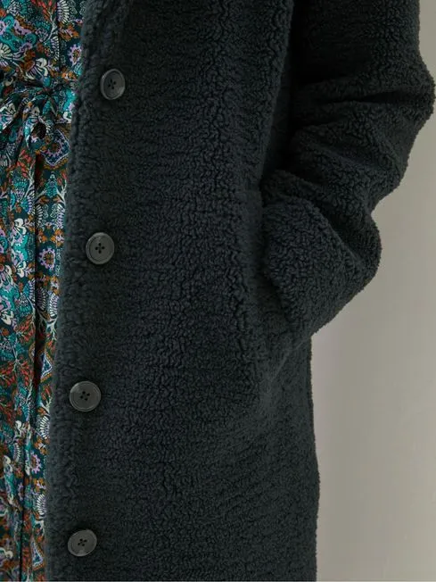 Women Fatface Coats and Jackets Green Mylah Teddy Longline Coat Women Fatface Coats and Jackets Green Mylah Teddy Longline Coat