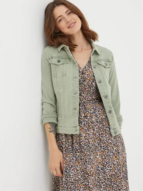 Women Fatface Coats and Jackets Tasha Light Green Denim Jacket