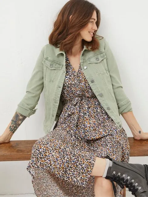 Women Fatface Coats and Jackets Tasha Light Green Denim Jacket Women Fatface Coats and Jackets Tasha Light Green Denim Jacket