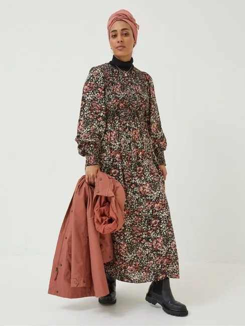 Women Fatface Dresses Black Fern Blush Floral Midi Dress