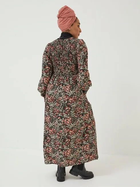 Women Fatface Dresses Black Fern Blush Floral Midi Dress Women Fatface Dresses Black Fern Blush Floral Midi Dress