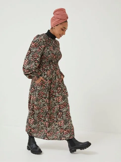 Women Fatface Dresses Black Fern Blush Floral Midi Dress Women Fatface Dresses Black Fern Blush Floral Midi Dress