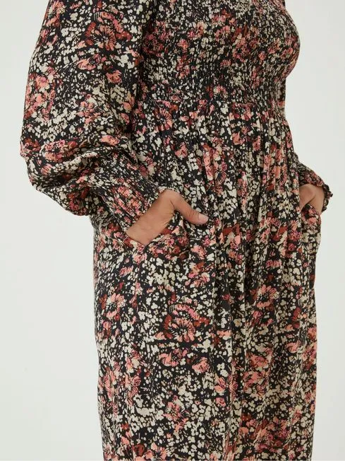 Women Fatface Dresses Black Fern Blush Floral Midi Dress Women Fatface Dresses Black Fern Blush Floral Midi Dress