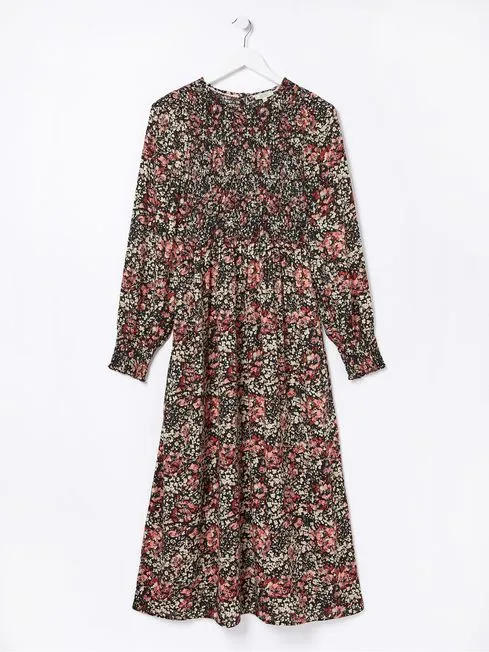 Women Fatface Dresses Black Fern Blush Floral Midi Dress Women Fatface Dresses Black Fern Blush Floral Midi Dress
