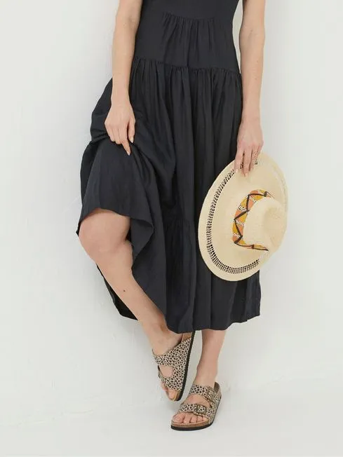 Women Fatface Dresses Black Linen Julien Midi Dress Women Fatface Dresses Black Linen Julien Midi Dress
