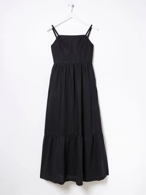 Women Fatface Dresses Black Linen Julien Midi Dress Women Fatface Dresses Black Linen Julien Midi Dress