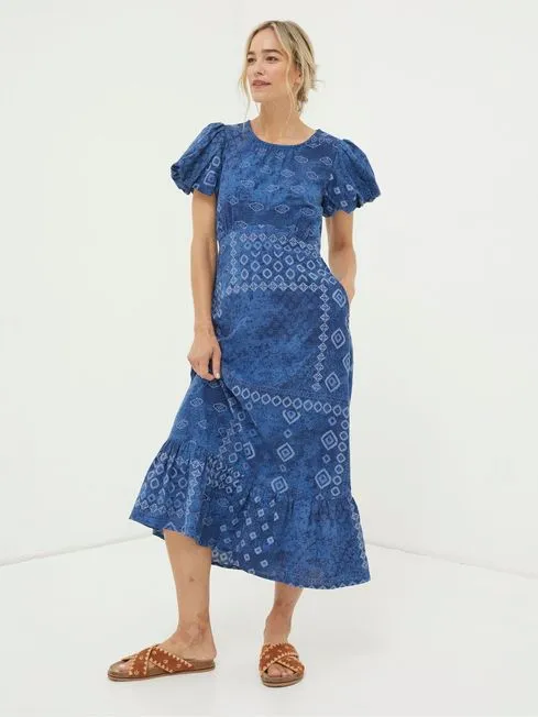Women Fatface Dresses Blue Angie Patchwork Midi Dress