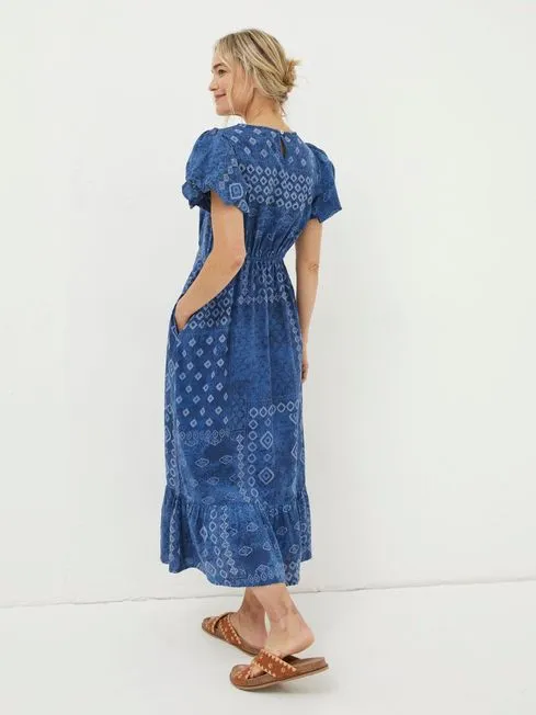 Women Fatface Dresses Blue Angie Patchwork Midi Dress Women Fatface Dresses Blue Angie Patchwork Midi Dress