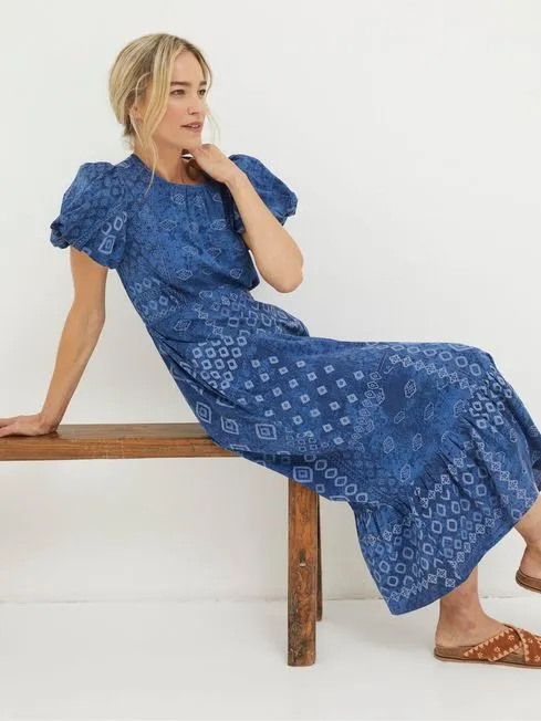 Women Fatface Dresses Blue Angie Patchwork Midi Dress Women Fatface Dresses Blue Angie Patchwork Midi Dress