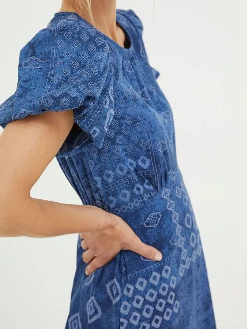 Women Fatface Dresses Blue Angie Patchwork Midi Dress Women Fatface Dresses Blue Angie Patchwork Midi Dress
