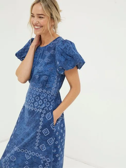 Women Fatface Dresses Blue Angie Patchwork Midi Dress Women Fatface Dresses Blue Angie Patchwork Midi Dress