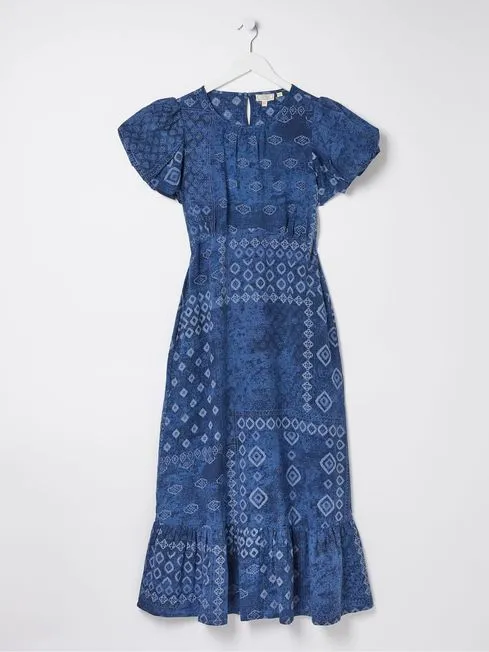 Women Fatface Dresses Blue Angie Patchwork Midi Dress Women Fatface Dresses Blue Angie Patchwork Midi Dress