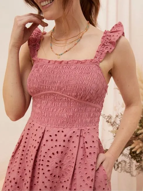 Women Fatface Dresses Kadiri Pink Shirred Midi Dress