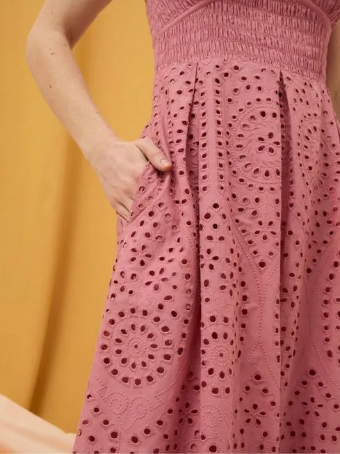 Women Fatface Dresses Kadiri Pink Shirred Midi Dress