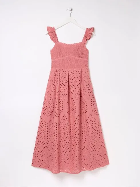Women Fatface Dresses Kadiri Pink Shirred Midi Dress