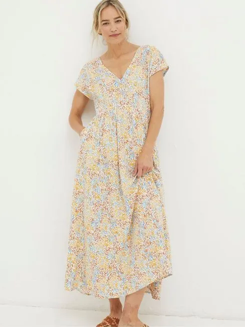 Women Fatface Dresses Natural Linen Blend Midi Dress