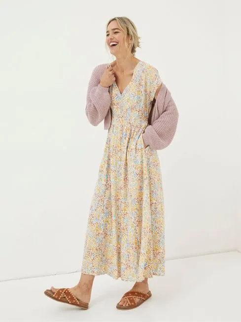 Women Fatface Dresses Natural Linen Blend Midi Dress Women Fatface Dresses Natural Linen Blend Midi Dress