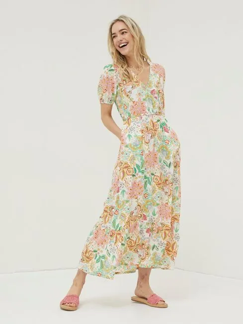 Women Fatface Dresses Natural Vivvie Paradise Floral Midi Dress