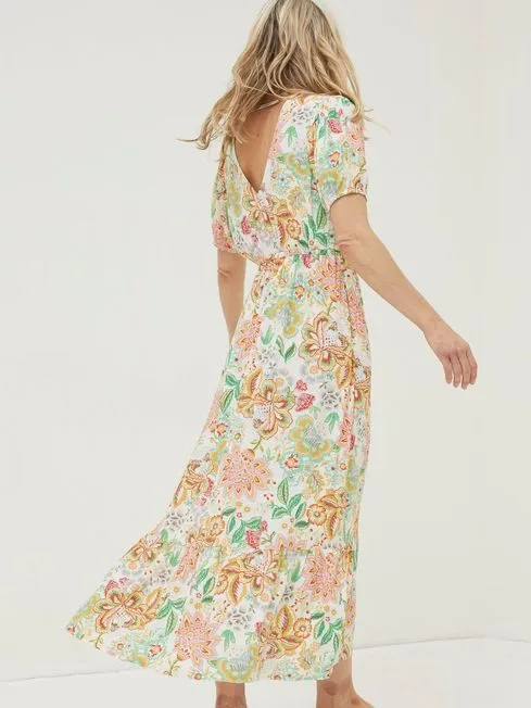 Women Fatface Dresses Natural Vivvie Paradise Floral Midi Dress Women Fatface Dresses Natural Vivvie Paradise Floral Midi Dress