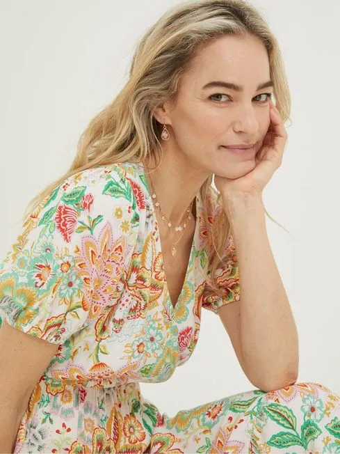 Women Fatface Dresses Natural Vivvie Paradise Floral Midi Dress Women Fatface Dresses Natural Vivvie Paradise Floral Midi Dress