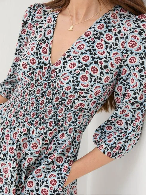 Women Fatface Floral Dresses Rene Black Wild Floral Midi Dress