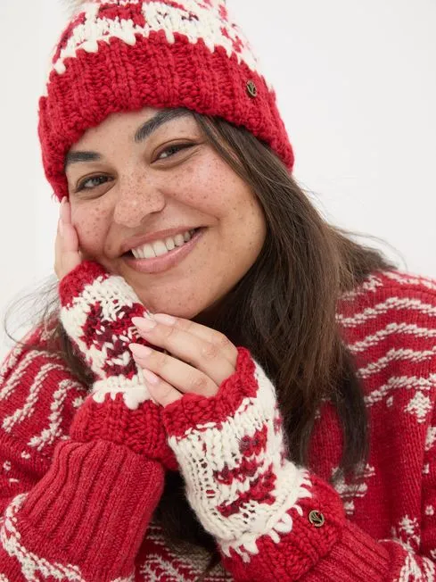 Women Fatface Gloves Red Snowflake Cuffs Women Fatface Gloves Red Snowflake Cuffs
