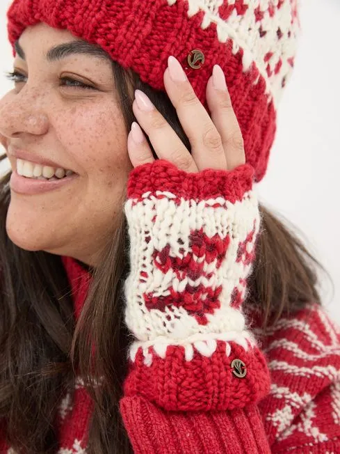 Women Fatface Gloves Red Snowflake Cuffs Women Fatface Gloves Red Snowflake Cuffs