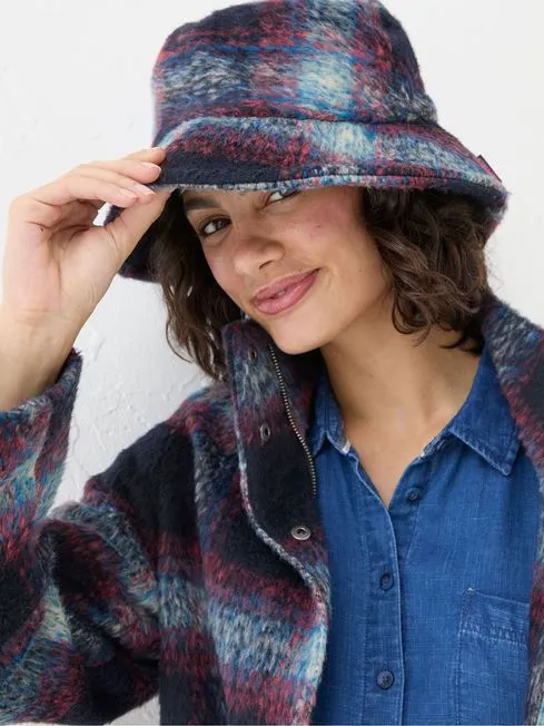 Women Fatface Hats Blue Check Bucket Hat