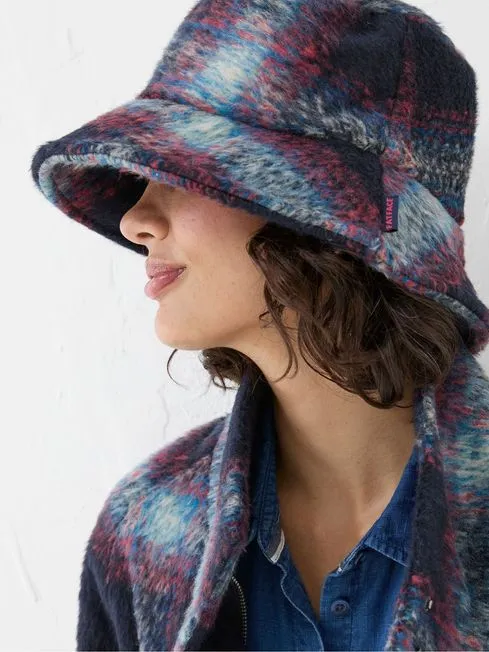 Women Fatface Hats Blue Check Bucket Hat
