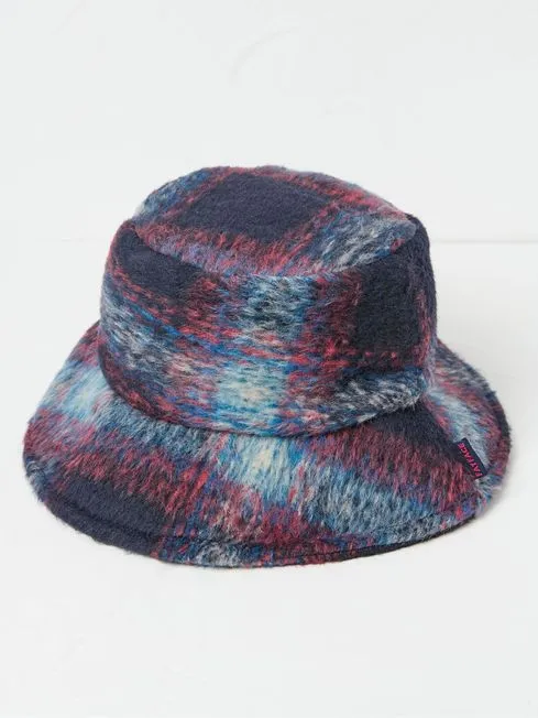 Women Fatface Hats Blue Check Bucket Hat