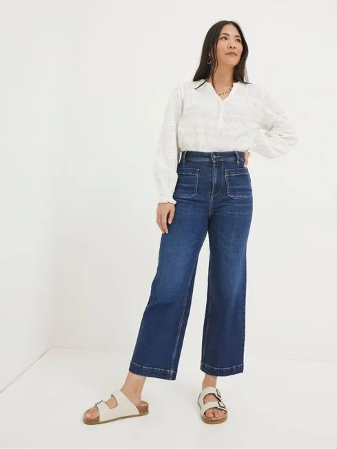 Women Fatface Jeans Keswick Blue Wide Leg Crop Jeans