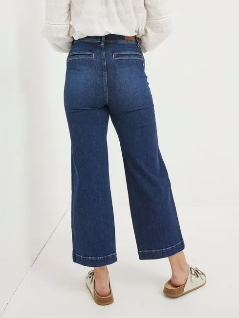 Women Fatface Jeans Keswick Blue Wide Leg Crop Jeans