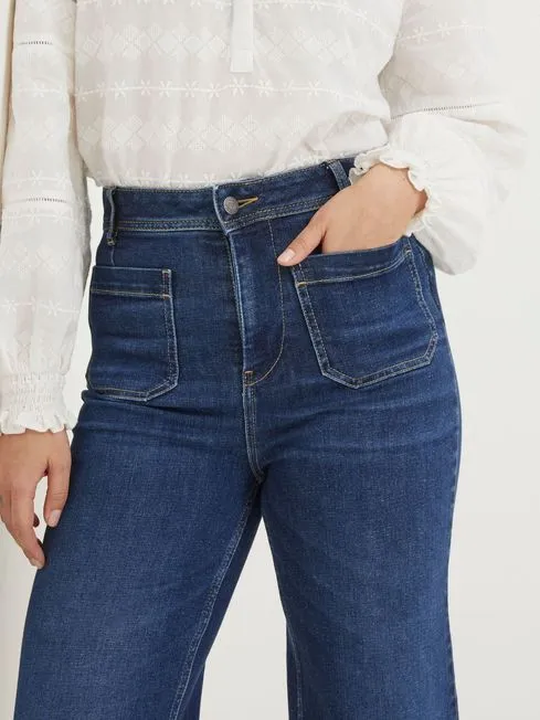 Women Fatface Jeans Keswick Blue Wide Leg Crop Jeans