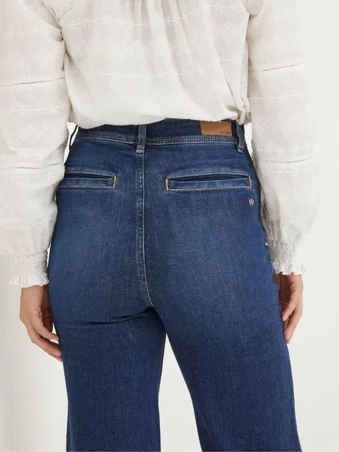 Women Fatface Jeans Keswick Blue Wide Leg Crop Jeans
