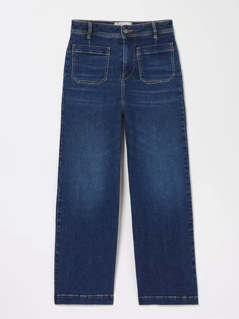 Women Fatface Jeans Keswick Blue Wide Leg Crop Jeans