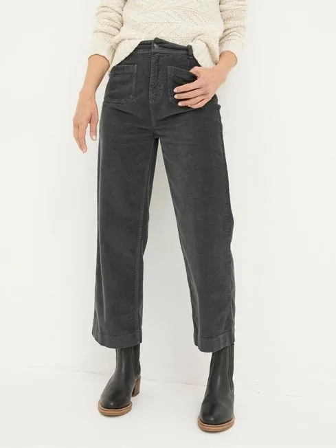 Women Fatface Jeans Keswick Charcoal Grey Wide Leg Crop Jeans