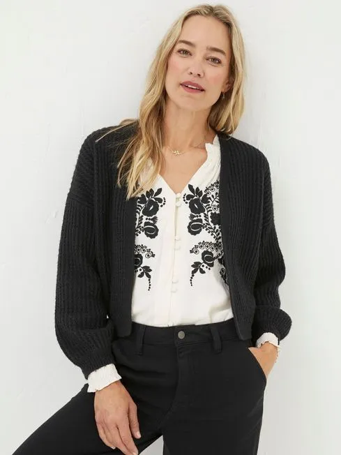 Women Fatface Knitwear Anna Black Cardigan