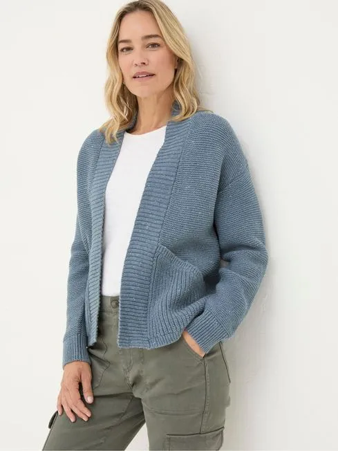 Women Fatface Knitwear Clara Blue Cotton Cardigan