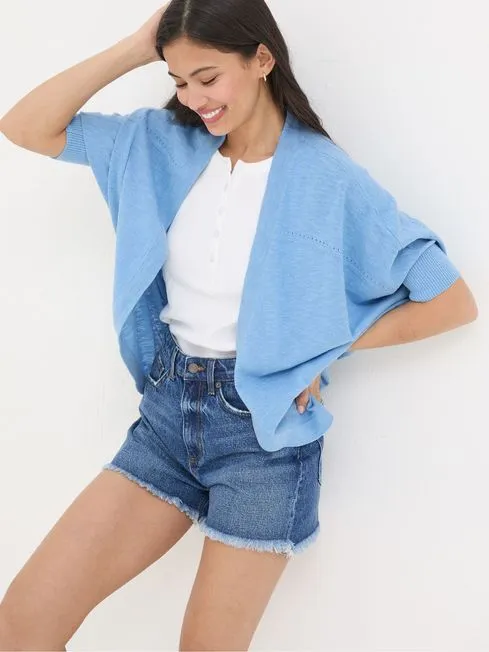 Women Fatface Knitwear Iris Blue Cocoon Edge Cardigan