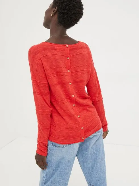 Women Fatface Knitwear Isabelle Red Cotton Linen Jumper